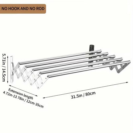 Retractable Stainless Steel Clothes Drying Rack Towel Holder Anti Rust Wall Mounted