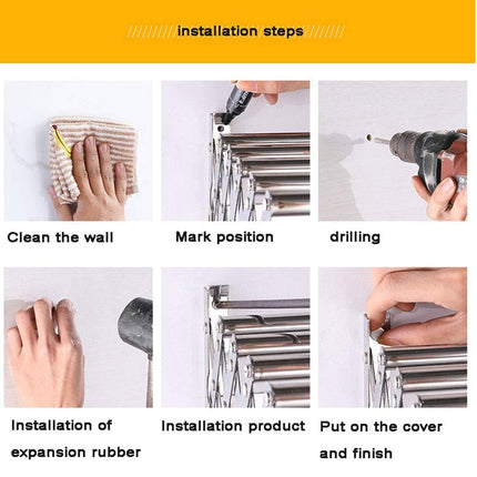 Retractable Stainless Steel Clothes Drying Rack Towel Holder Anti Rust Wall Mounted