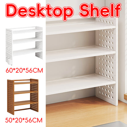 3 Tier Bamboo Desktop Organiser Shelf Adjustable Office Study Desk Storage Rack