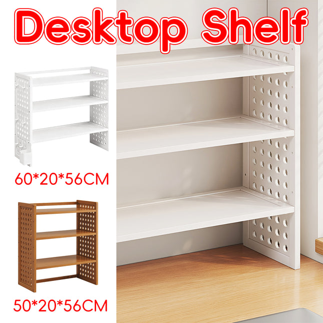 3 Tier Bamboo Desktop Organiser Shelf Adjustable Office Study Desk Storage Rack