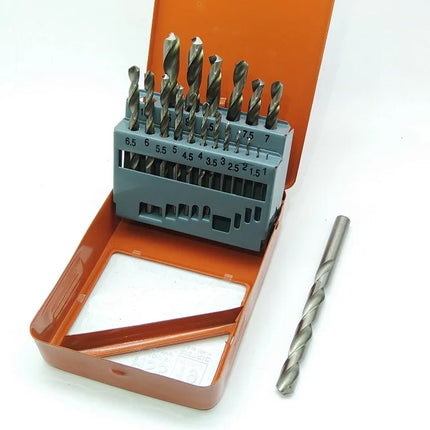 19pcs Straight Shank Twist Drill Bit Set High Speed Steel Metal Drilling Tool