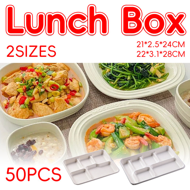 50PCS Disposable Compartmentalized Takeaway Lunch Box Biodegradable 800ml/1200ml