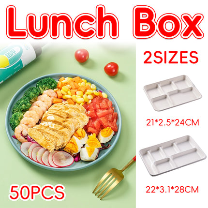 50PCS Disposable Compartmentalized Takeaway Lunch Box Biodegradable 800ml/1200ml