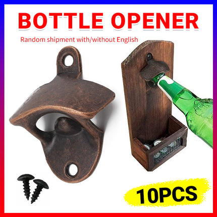 10PCS Wall Mounted Bottle Openers Rustic Cast Zinc Alloy for Home Bar BBQ