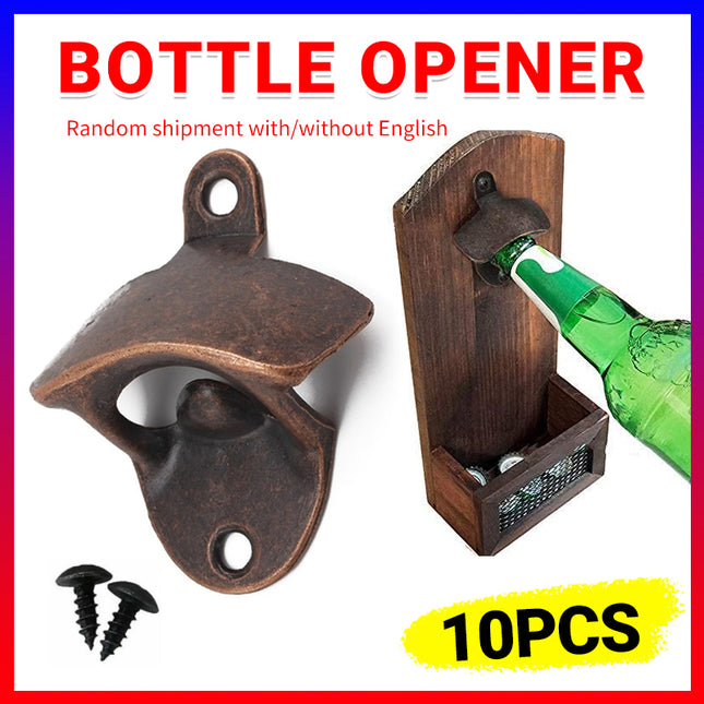 10PCS Wall Mounted Bottle Openers Rustic Cast Zinc Alloy for Home Bar BBQ