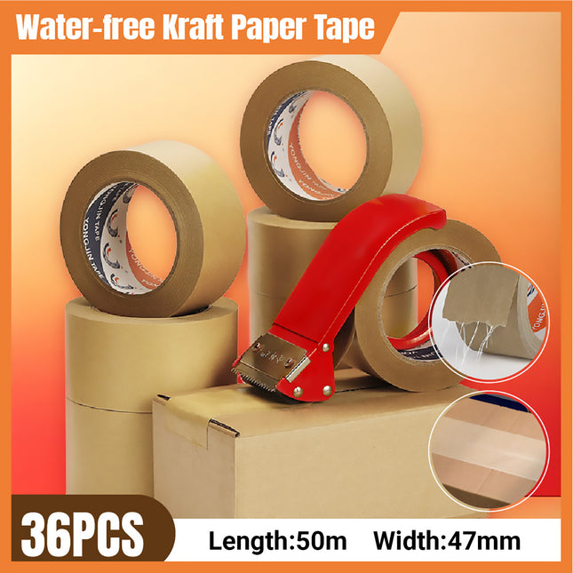 36 Rolls Kraft Paper Tape with Thread 48mm Self Adhesive Packing Framing Tape