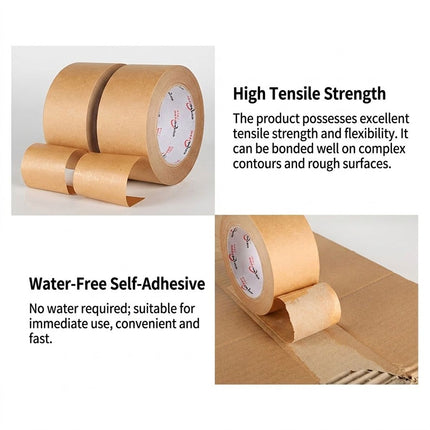36 Rolls Kraft Paper Tape with Thread 48mm Self Adhesive Packing Framing Tape