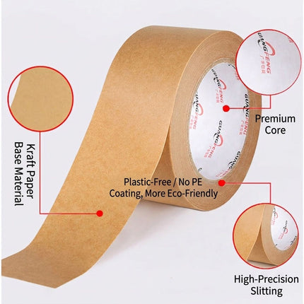 36 Rolls Kraft Paper Tape with Thread 48mm Self Adhesive Packing Framing Tape