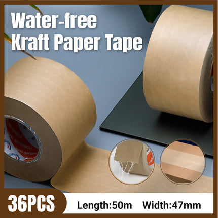 36 Rolls Kraft Paper Tape with Thread 48mm Self Adhesive Packing Framing Tape