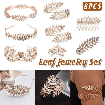 8pcs Gold Leaf Headband Bridal Hair Accessories Elegant Leaf Hair Band Set