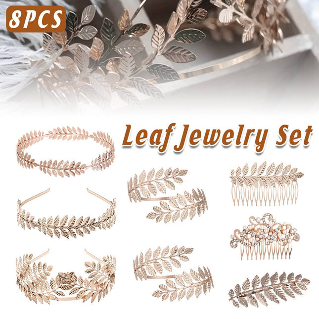 8pcs Gold Leaf Headband Bridal Hair Accessories Elegant Leaf Hair Band Set