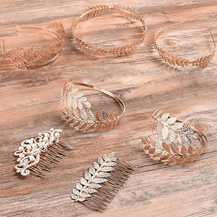 8pcs Gold Leaf Headband Bridal Hair Accessories Elegant Leaf Hair Band Set