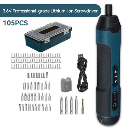 105PCS Cordless Electric Screwdriver Set Rechargeable Durable Slim Body 3.6V