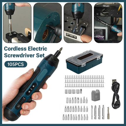 105PCS Cordless Electric Screwdriver Set Rechargeable Durable Slim Body 3.6V