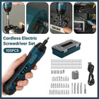 105PCS Cordless Electric Screwdriver Set Rechargeable Durable Slim Body 3.6V