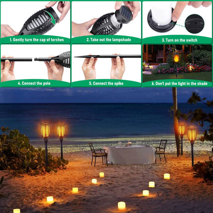 4pcs LED Solar Flickering Flame Torch Lights Outdoor Garden Path Landscape Lamps