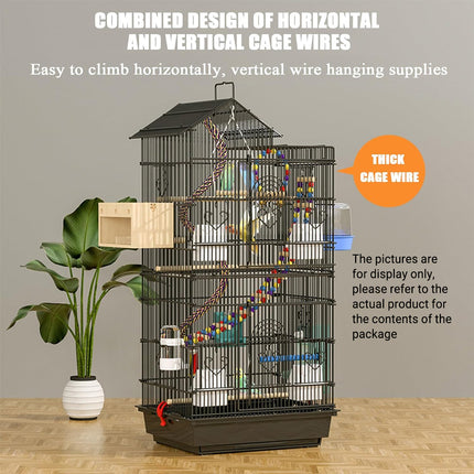 Parrot Cage Large Size Bird Cage Luxury Villa Style Metal Aviary for Pet Indoor