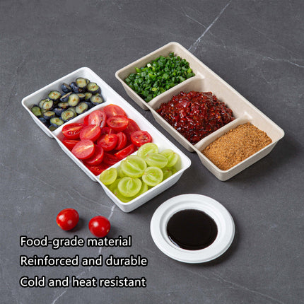 30PCS Disposable Pulp Three-Compartment Dip Box for Sushi BBQ Sauce Condiment