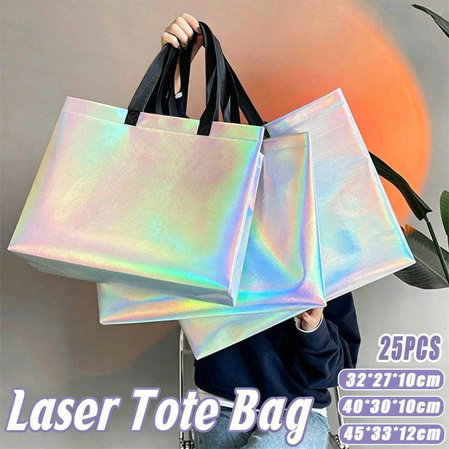 25pcs Laser Color Changing Tote Bags Shopping Gift Bags for Parties and Events