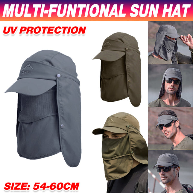 Unisex Face Neck Flap Hat Wide Brim Cap Hiking Fishing Uv Sun Protection Outdoor