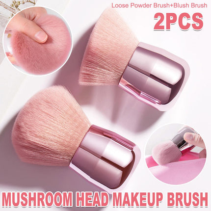 2pcs Pink Mushroom Head Makeup Brush Beauty Foundation Powder Blending Tool