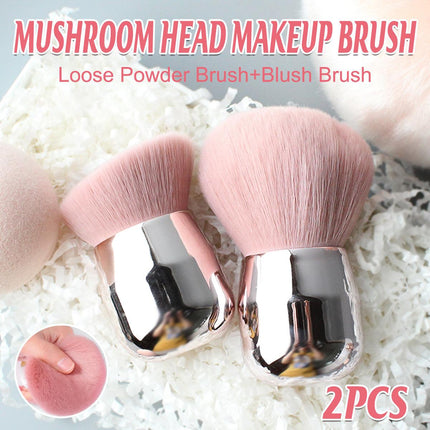 2pcs Pink Mushroom Head Makeup Brush Beauty Foundation Powder Blending Tool
