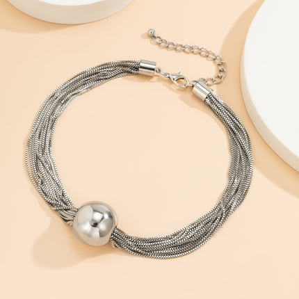 Chunky Ball Pendant Necklace and Bracelet Set Multi-Layer Chain Jewellery Gold Silver