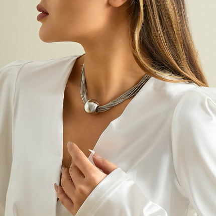 Chunky Ball Pendant Necklace and Bracelet Set Multi-Layer Chain Jewellery Gold Silver