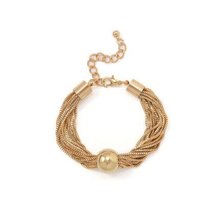 Chunky Ball Pendant Necklace and Bracelet Set Multi-Layer Chain Jewellery Gold Silver