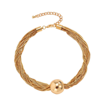Chunky Ball Pendant Necklace and Bracelet Set Multi-Layer Chain Jewellery Gold Silver