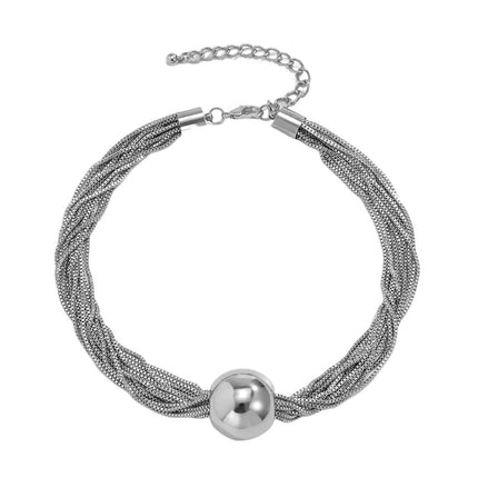 Chunky Ball Pendant Necklace and Bracelet Set Multi-Layer Chain Jewellery Gold Silver