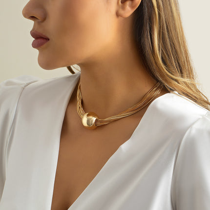Chunky Ball Pendant Necklace and Bracelet Set Multi-Layer Chain Jewellery Gold Silver