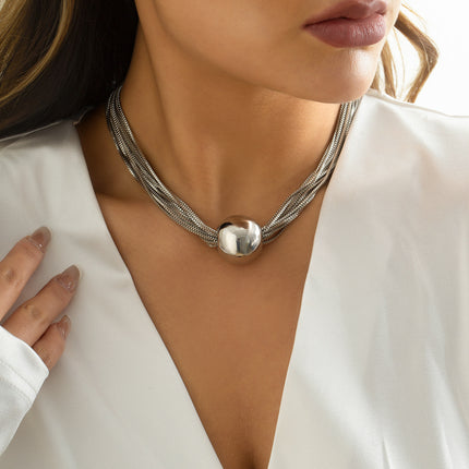 Chunky Ball Pendant Necklace and Bracelet Set Multi-Layer Chain Jewellery Gold Silver