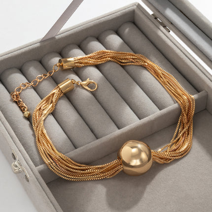 Chunky Ball Pendant Necklace and Bracelet Set Multi-Layer Chain Jewellery Gold Silver