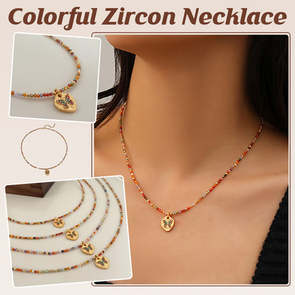 Colourful Zircon Beaded Necklace with Butterfly Pendant Adjustable Chain