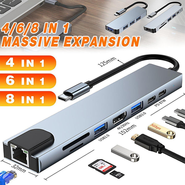 8/6/4-In-1 Usb-C Hub Adapter Type-C Hub Hdmi For Macbook Pro/Air Ipad Pro Laptop