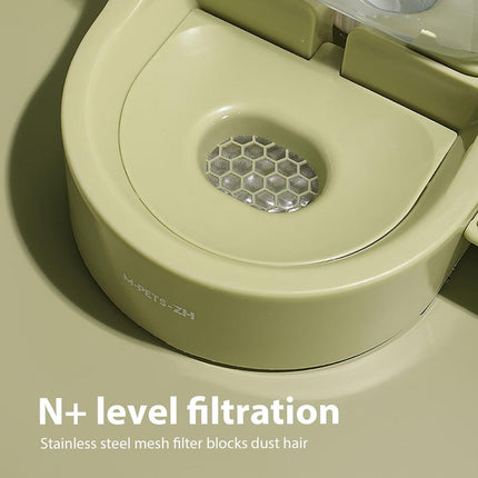 2.2L Large Capacity Pet Water Fountain with Food Bowl Auto Circulation Filtered