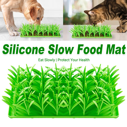 Grass Shape Silicone Slow Food Pad With Sucker For Cats Dogs Pet Feeding Pad