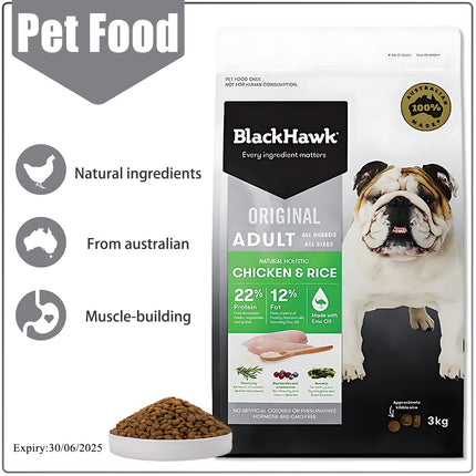 Black Hawk Dog Food Chicken and  Rice 3kg or 10kg Adult Premium Dry Dog Food