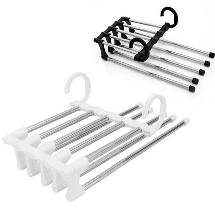 5 In 1 Stainless-Steel Pants Rack Hanger Wardrobe Shelves Magic Multi-Functional White - Aimall