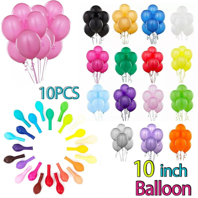 10 Pcs Multi-Coloured 10" Latex Balloons for Parties & Weddings - Aimall