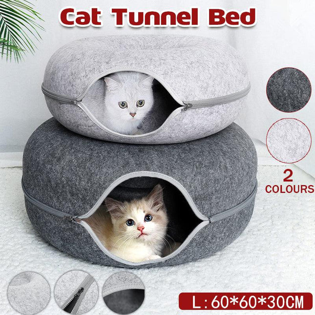 Cat Tunnel Bed Felt Pet Puppy Nest Cave House Round Donut Interactive Play Toy L Size - Aimall