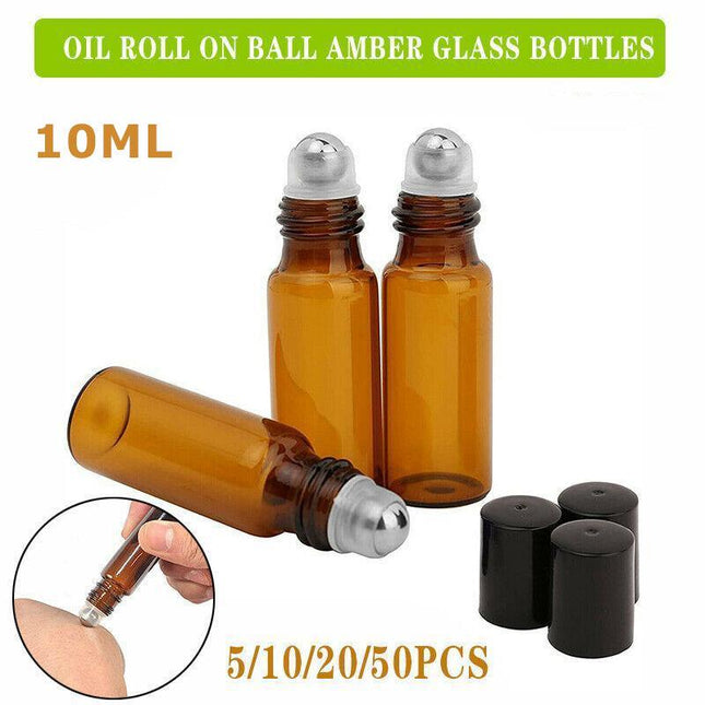 10Ml Roller Rollerball Perfume Essential Oil Roll On Ball Amber Glass Bottle - Aimall