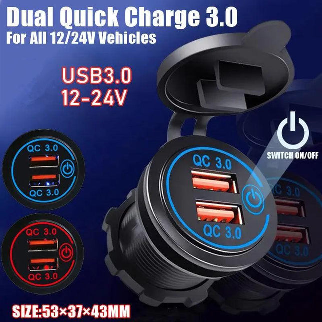 1× Dual USB Car Charger QC 3.0 Quick Charge 12V-24V Power Outlet - Aimall