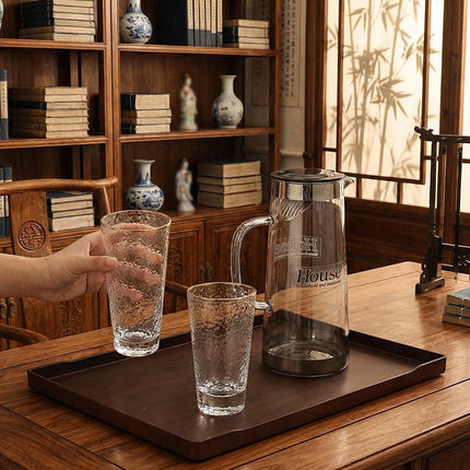 6PCS Rectangular Serving Trays Wood Grain ABS Non Slip Drinks Tray Set for Home