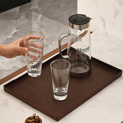 6PCS Rectangular Serving Trays Wood Grain ABS Non Slip Drinks Tray Set for Home
