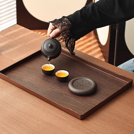 6PCS Rectangular Serving Trays Wood Grain ABS Non Slip Drinks Tray Set for Home