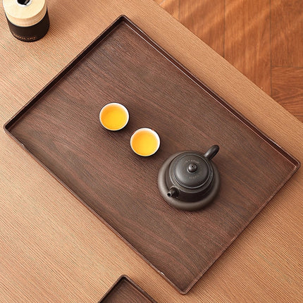 6PCS Rectangular Serving Trays Wood Grain ABS Non Slip Drinks Tray Set for Home