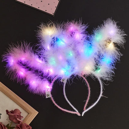 LED Bunny Ears/Angel/Pearl Headband Light Up Headpiece Cute Hair Accessory - Aimall