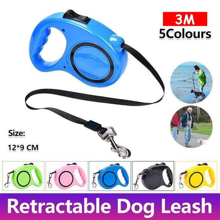 3M Retractable Dog Lead Leash Long Stong Extendable Lockable Rope Heavy Duty - Aimall